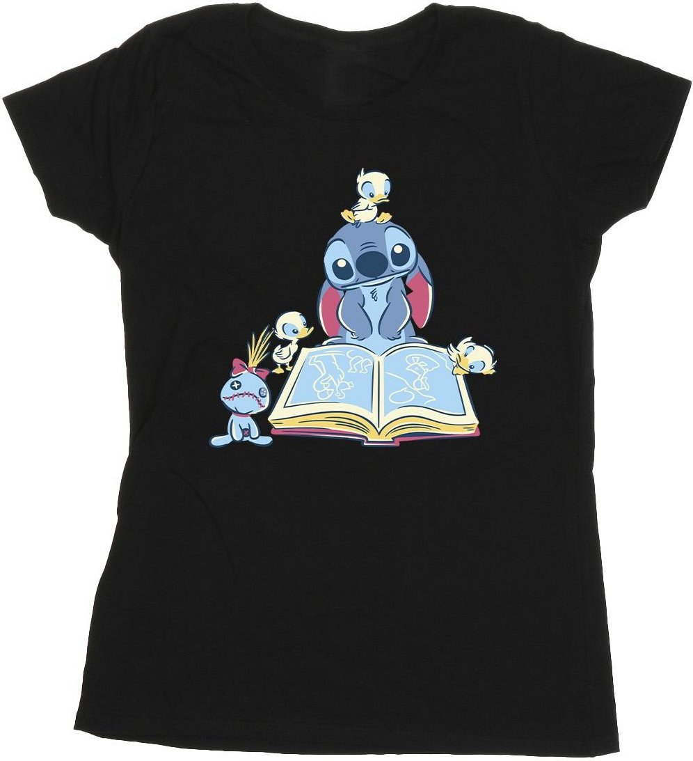 Disney - "Lilo & Stitch Reading A Book" T-Shirt für Damen (Schwarz)