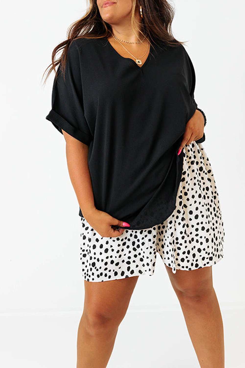 Plus Size Freizeitset Dalmatiner-Muster