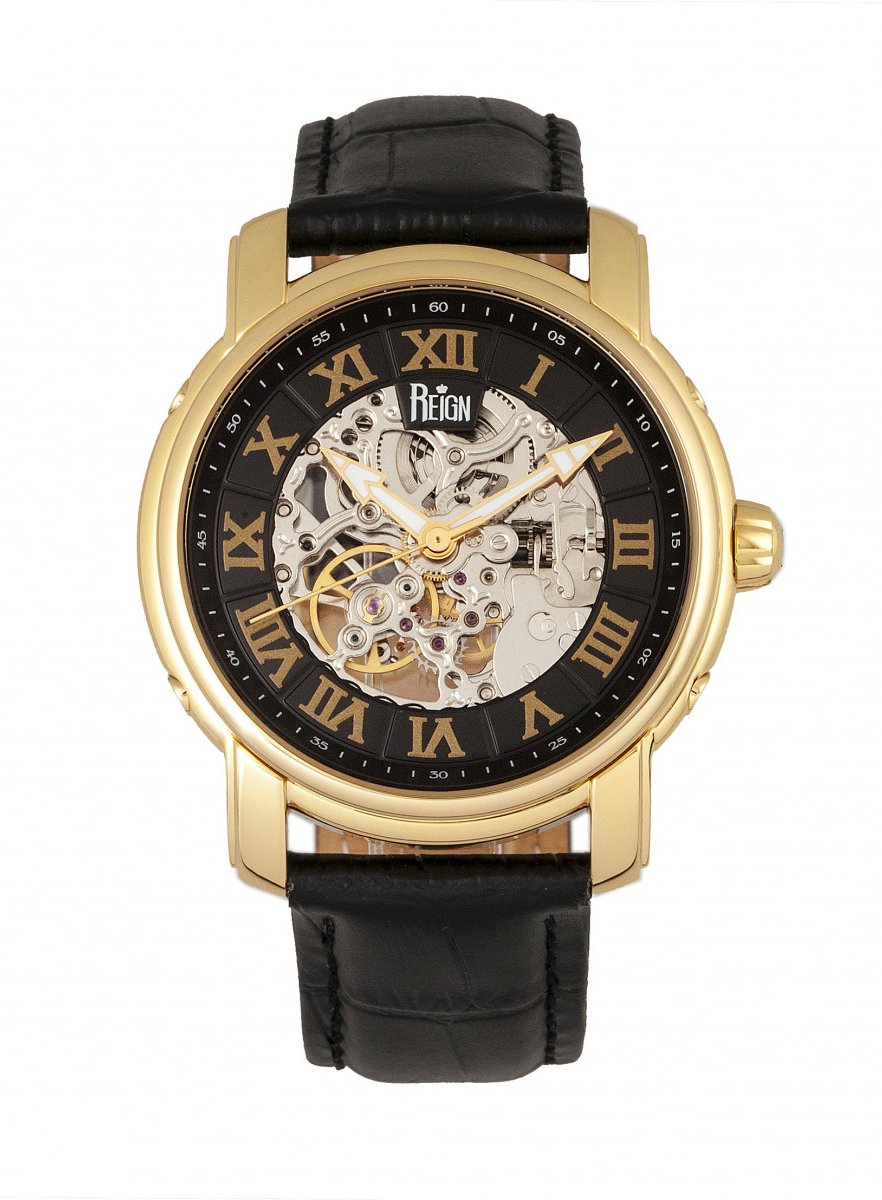 Reign Kahn Automatik-Skelettuhr mit Lederarmband