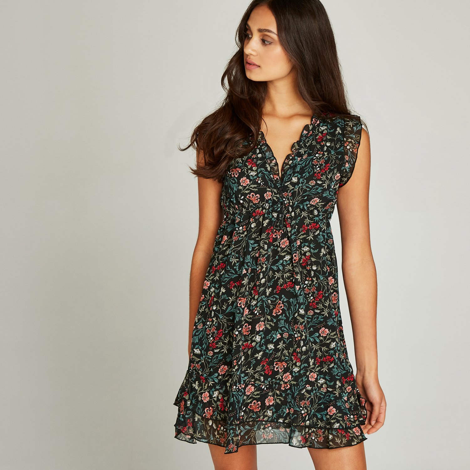 Apricot Geblümtes Kleid mit Ditsy-Print