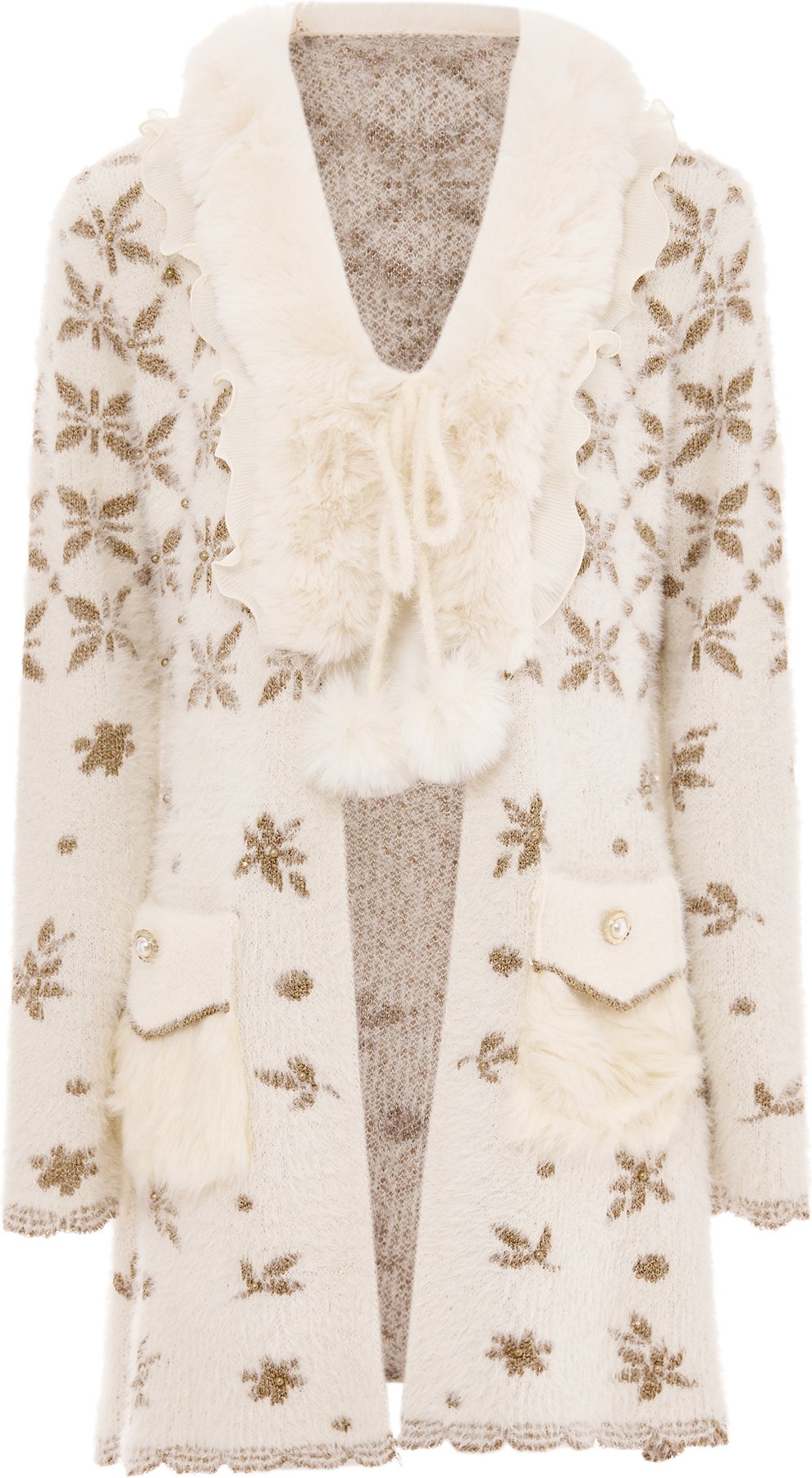 Faina Strickjacke Damen Wollweiss Gold