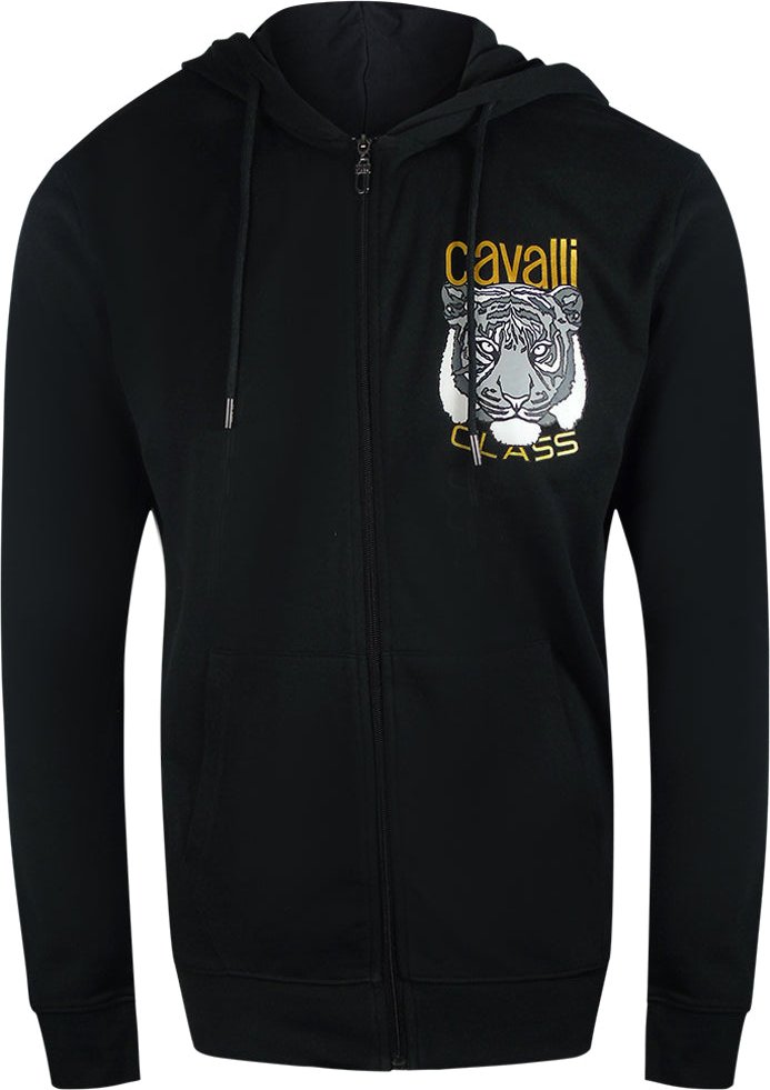 Thumbnail - Cavalli Class - Schwarzer Kapuzenpullover Mit Reißverschluss Und Tiger-grafiklogo