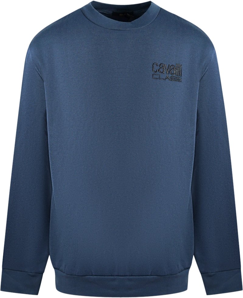 Cavalli Class Print-Logo Navy-Blauer Pullover