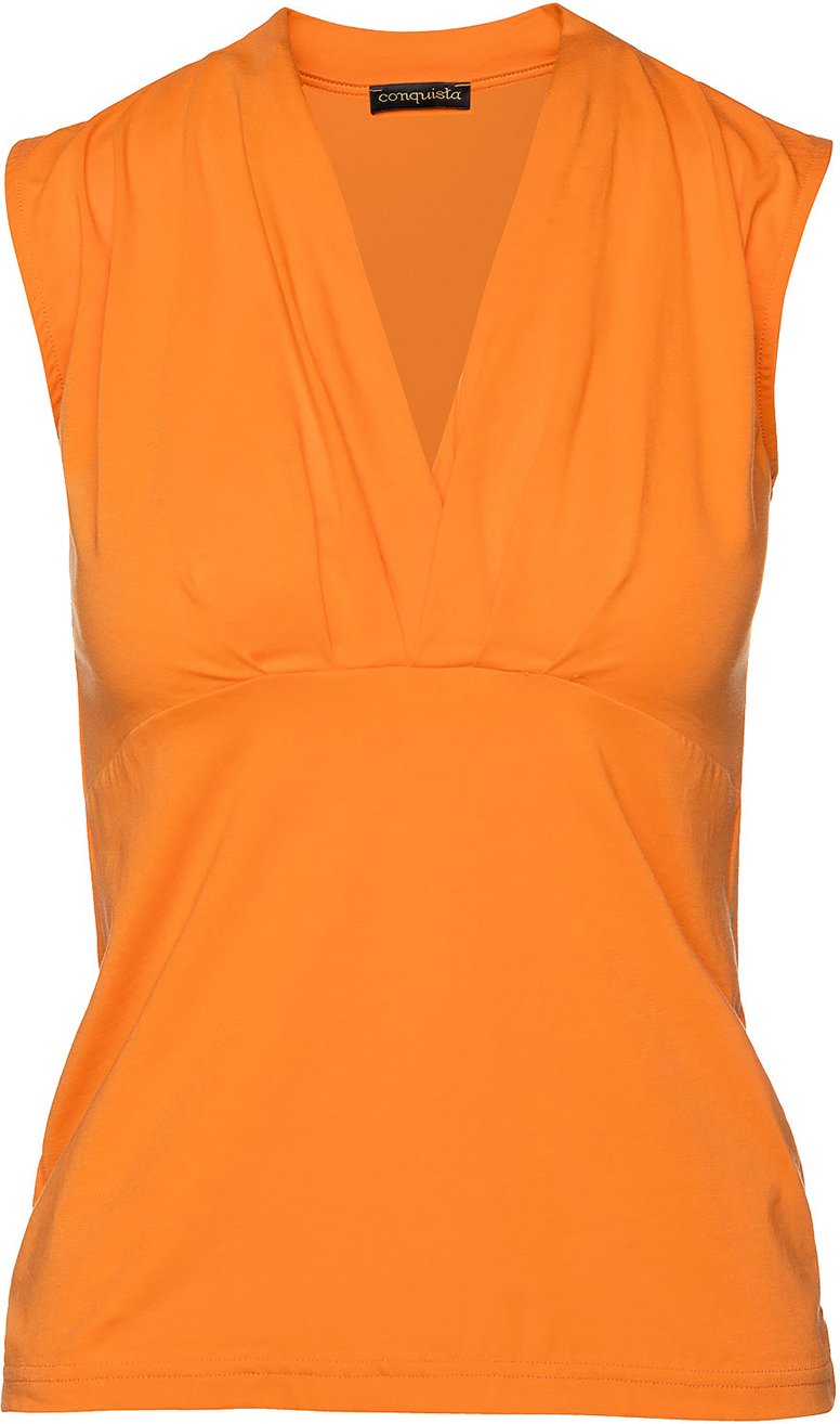 Orangefarbenes ärmelloses Top mit Faux Wrap