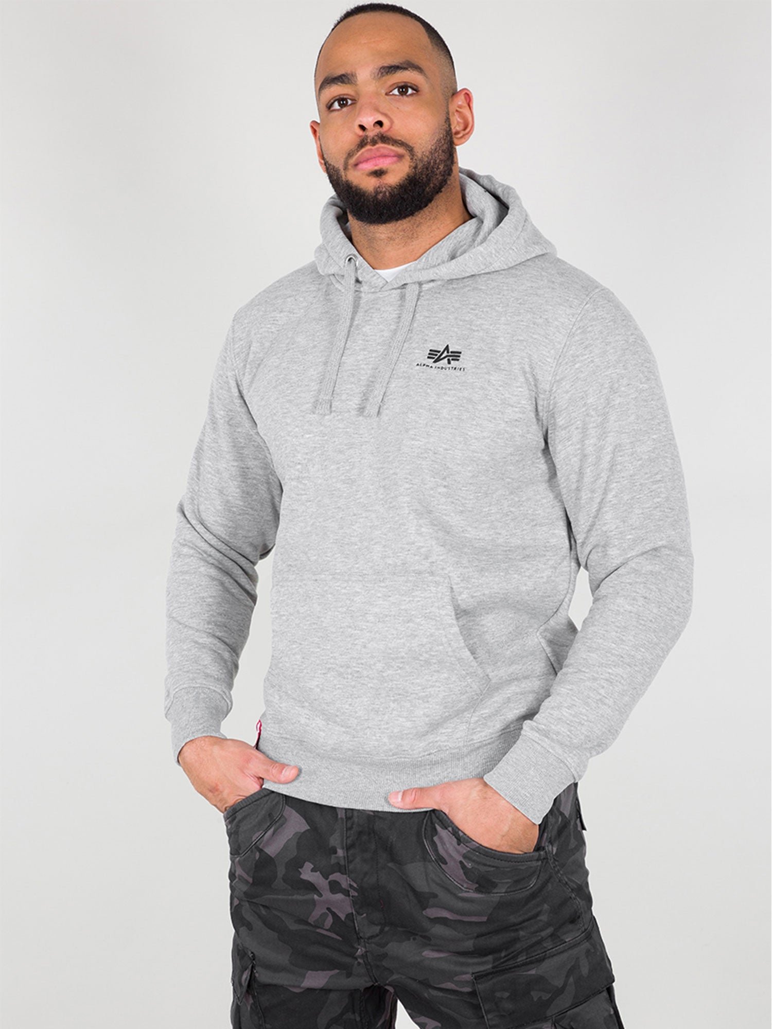 Alpha Industries Basic Hoodie Kleines Logo Grau Melange