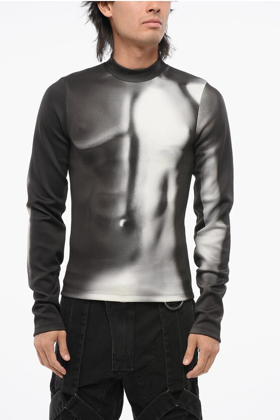 Taillierter Pullover aus technischem Gewebe mit Body-Print in Nero, Grigio