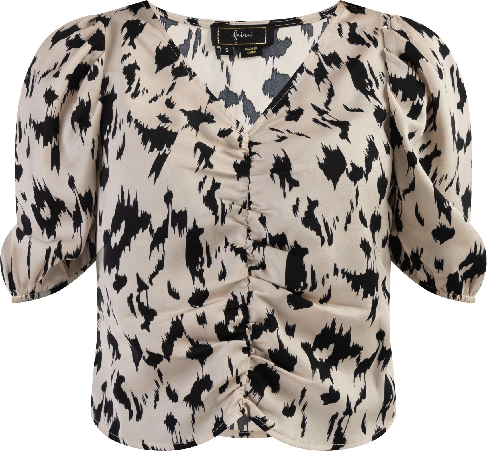 Thumbnail - Faina Drapiertes Blusenshirt Damen beige/schwarz