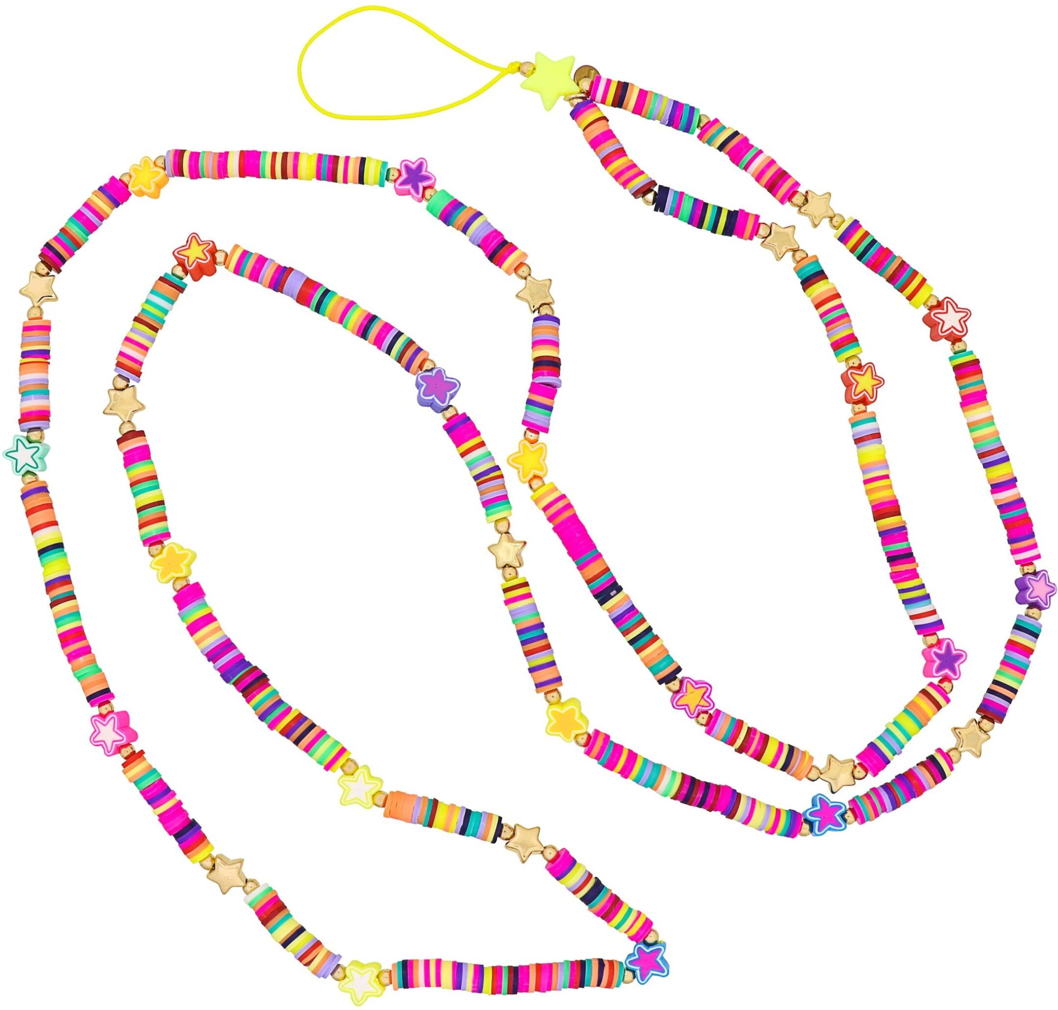 Fashionbox Kette Handykette mit Vinylplättchen und Sternen multicolor