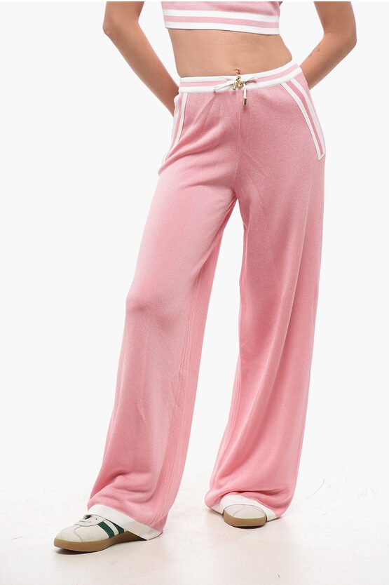 High-Waist-Freizeithose mit elastischem Bund in Pink