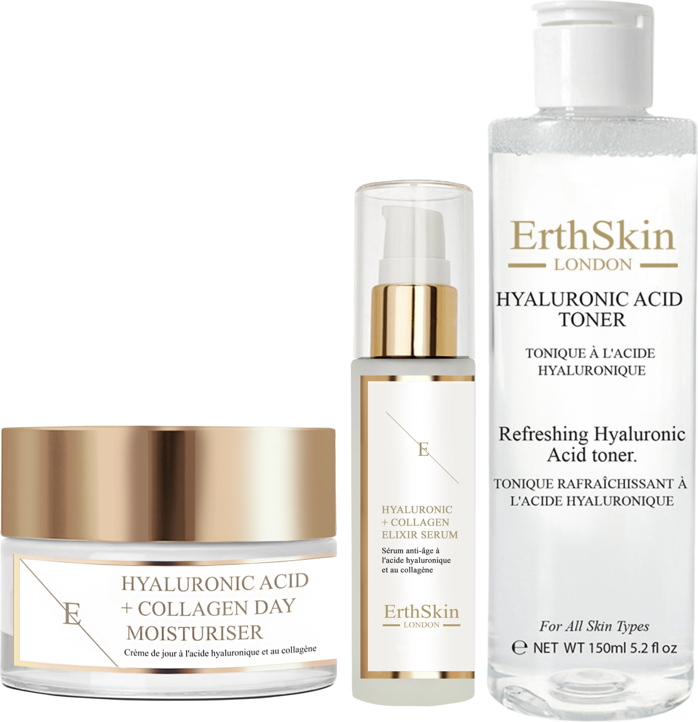 25. Erfrischende Hyaluronsäure Toner 150ml + Hyaluronsäure & Collagen Serump - 60ml + Hyaluronsäure & Collagen Tagcreme ...