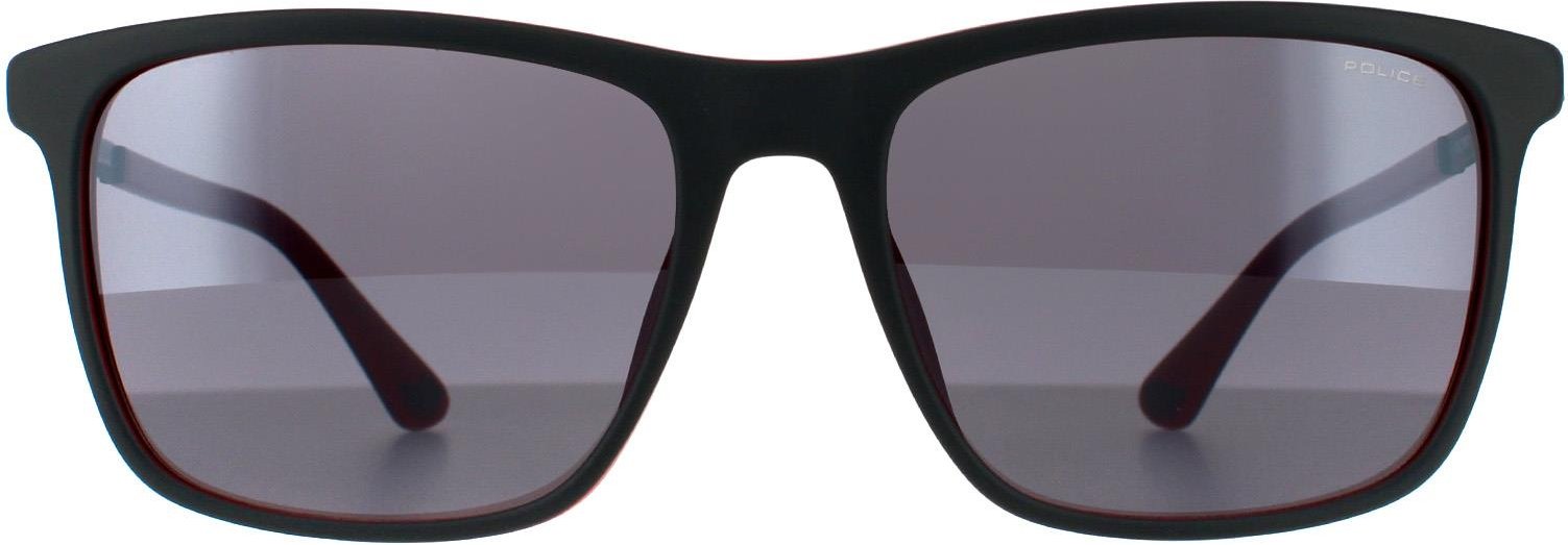 Police Square Unisex Matte Grau und Rot verspiegelte Sonnenbrille