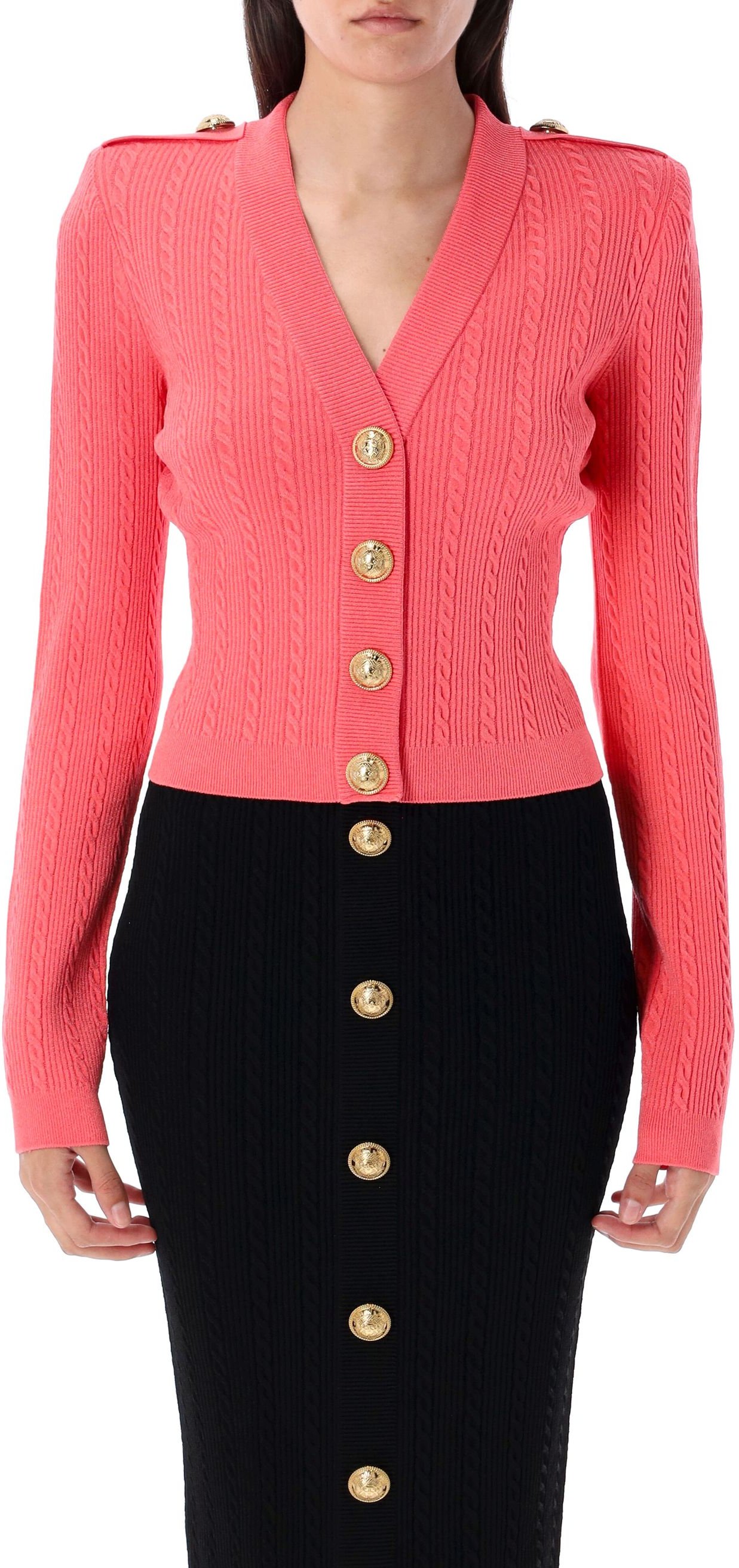 Langärmliger Ripp- und Zopfmuster-Cardigan