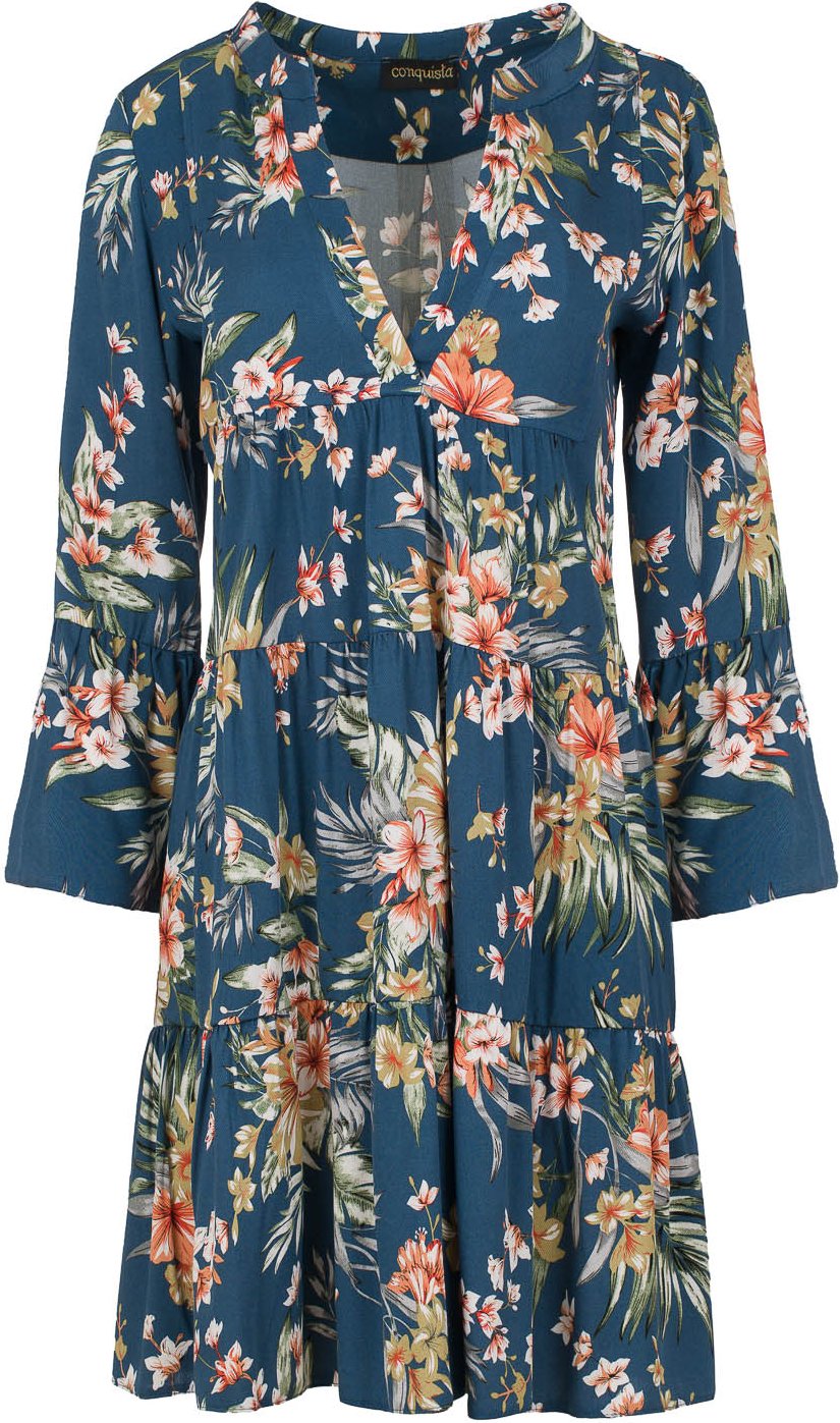 Thumbnail - Geblümtes A-Linien-Kleid mit Glockenärmeln