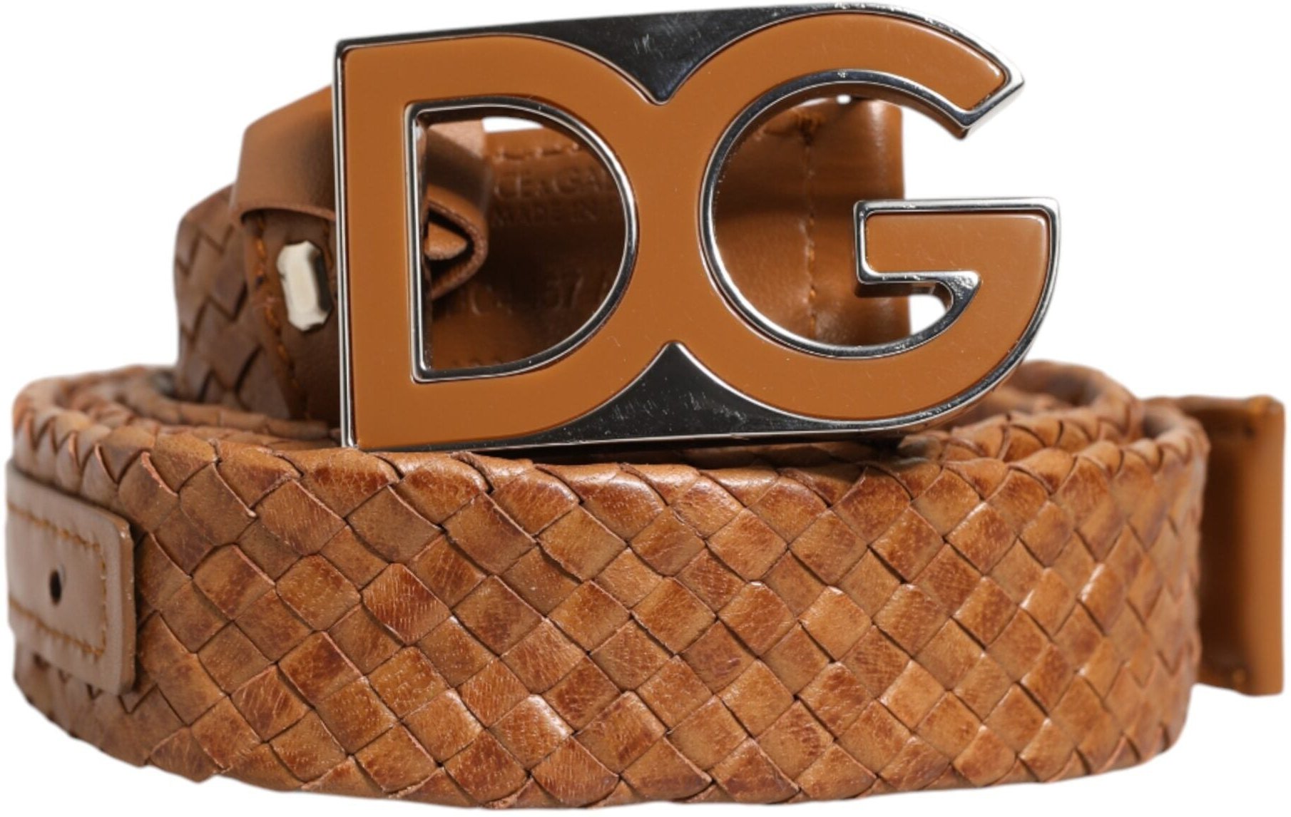 Dolce & Gabbana Brauner Geflochtener Metall DG Logo Schnallen Gürtel