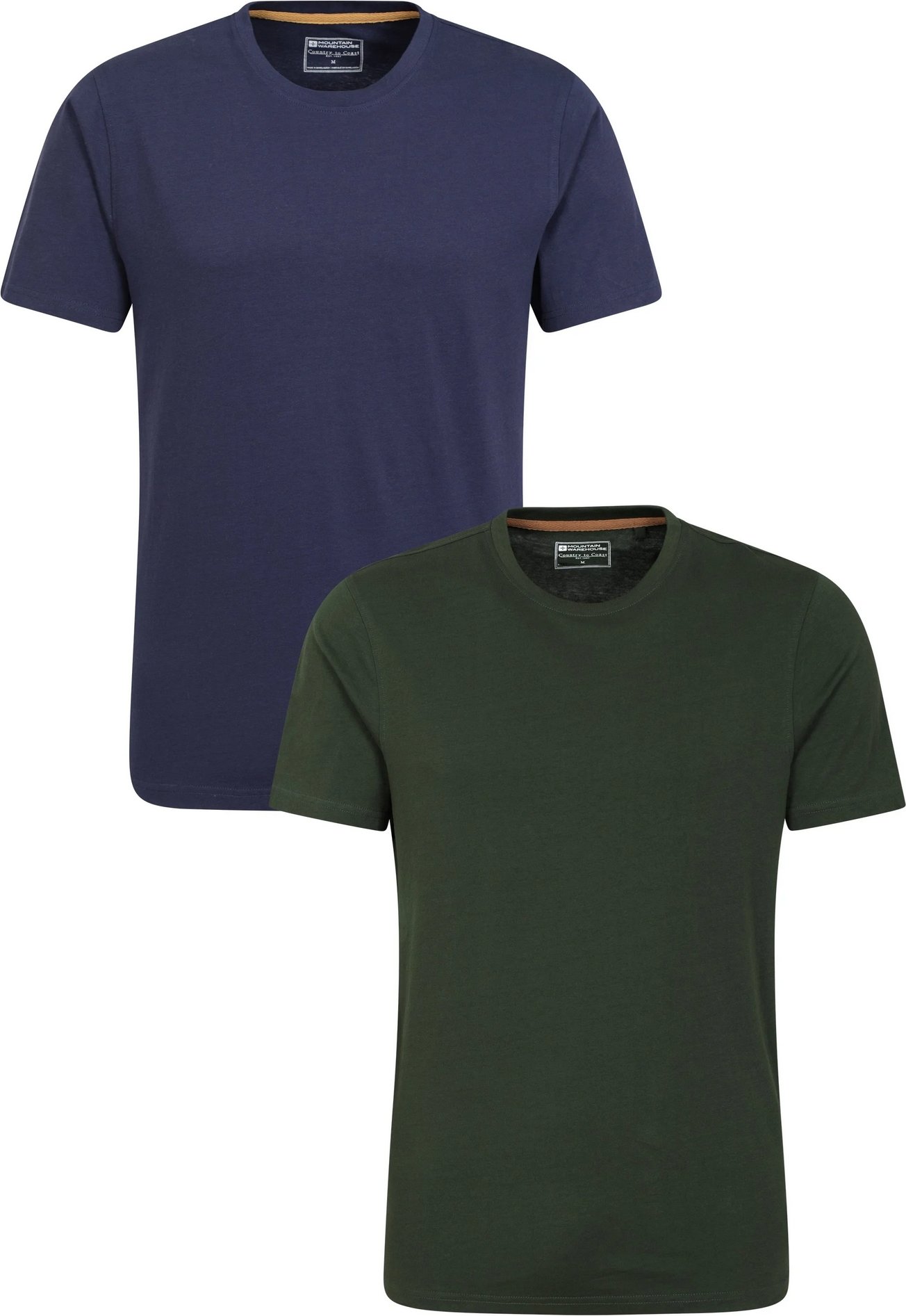 Mountain Warehouse Herren Flint Rundhals T-Shirt (Packung mit 2) (Khaki Grün/Navy Blau)
