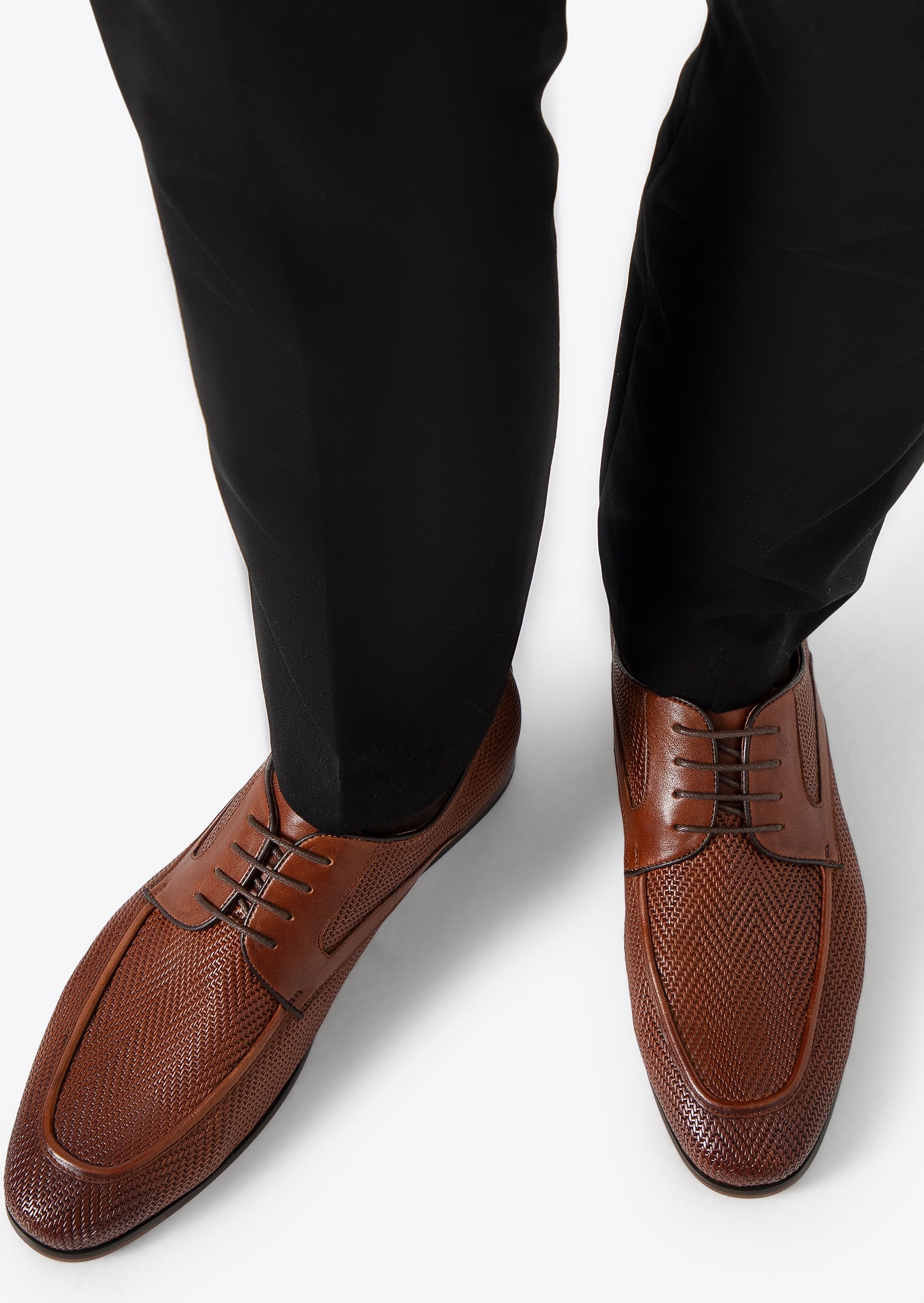 Wittchen Herren-Derbyschuhe aus echtem Leder mit Flechtmuster, hellbraun