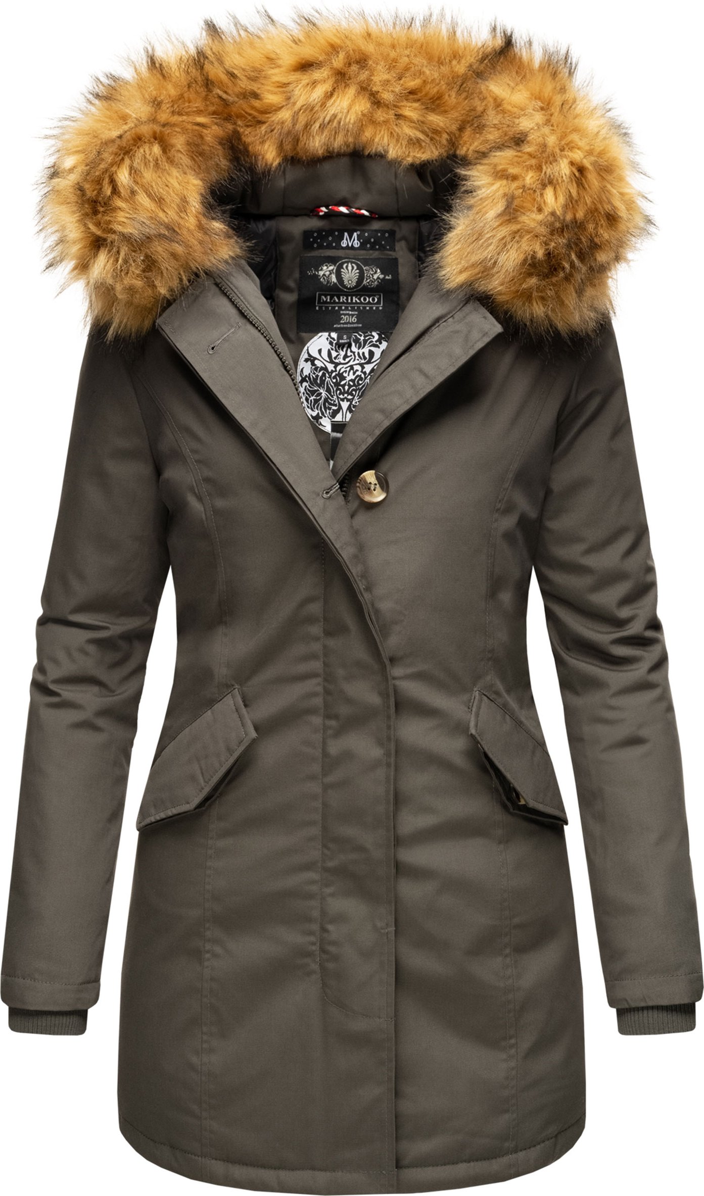 Marikoo Damen Winter Parka mit abnehmbarem Kunstfellkragen & Kapuze