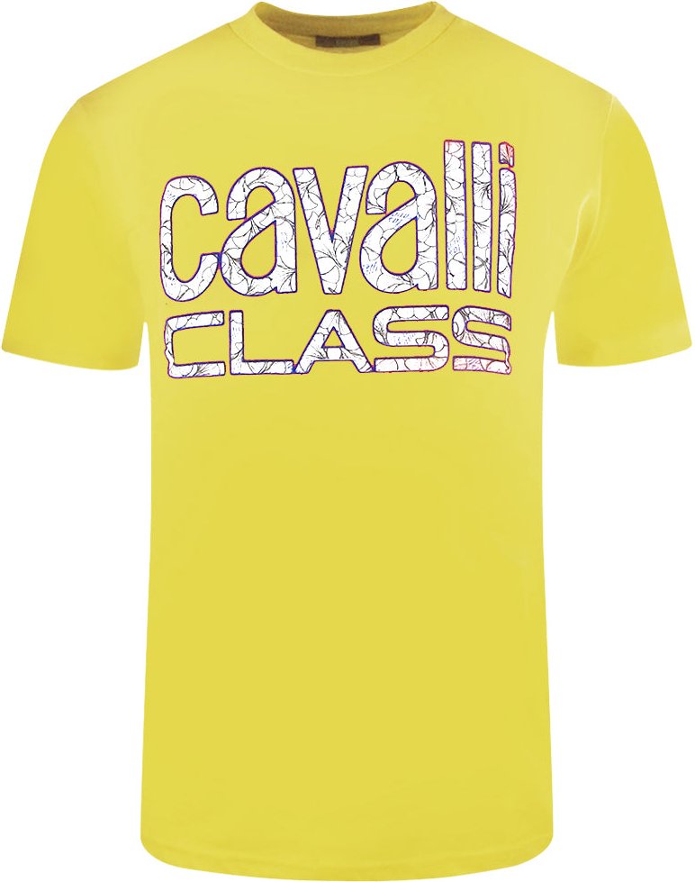 Cavalli Class Bold Floral Logo Gelbes T-Shirt