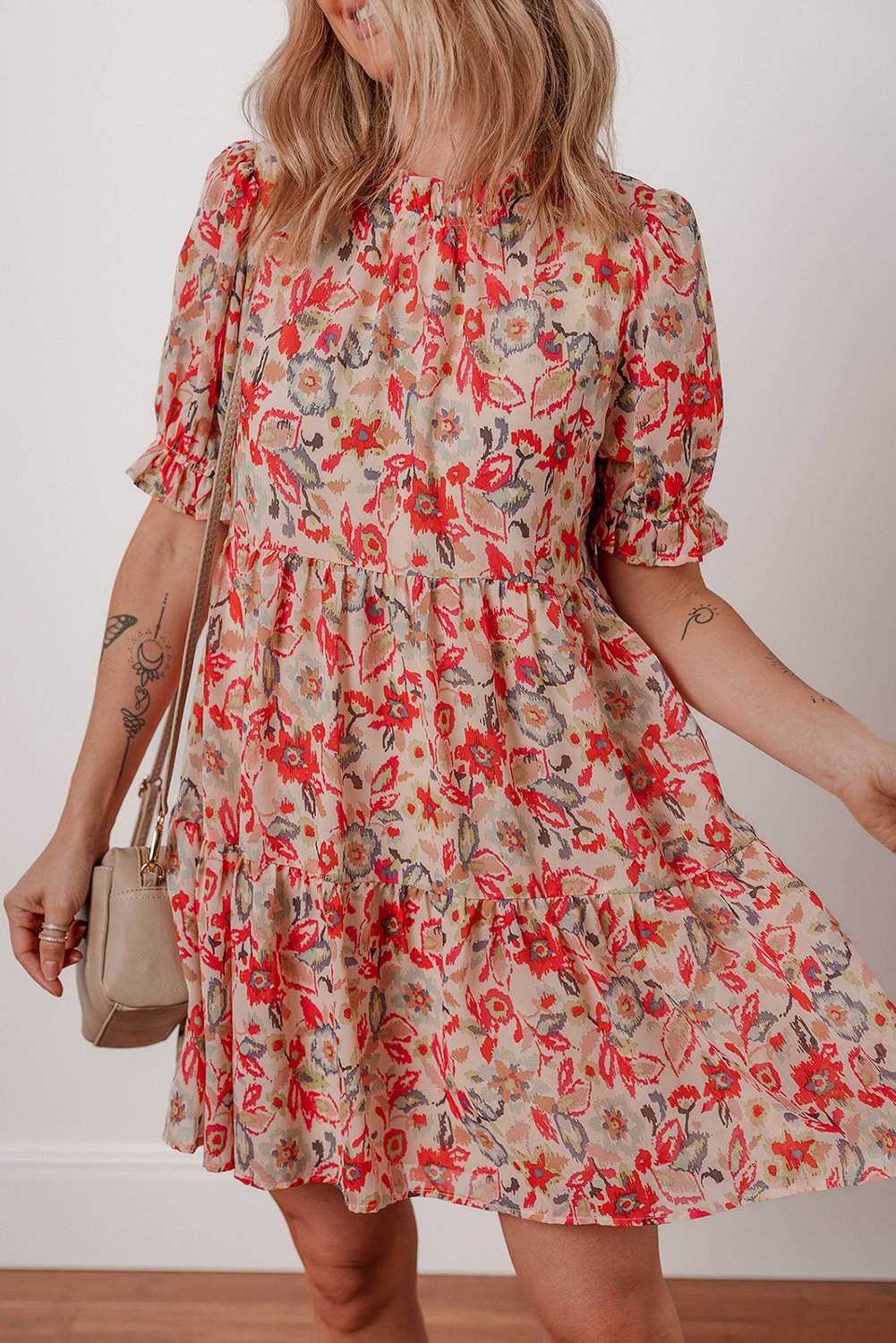 Blumen-Midi-Kleid mit Volants