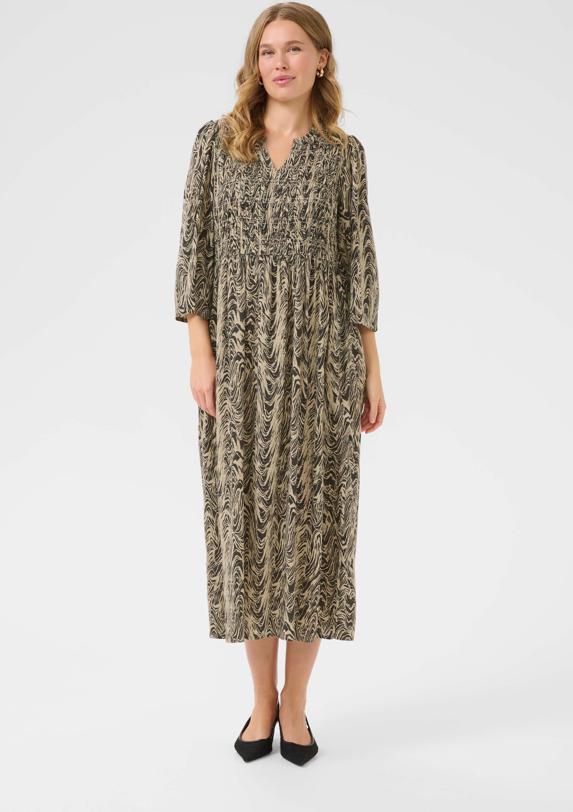 Thumbnail - Kleid Regular fit Grey/Caramel Organic Print multicolour