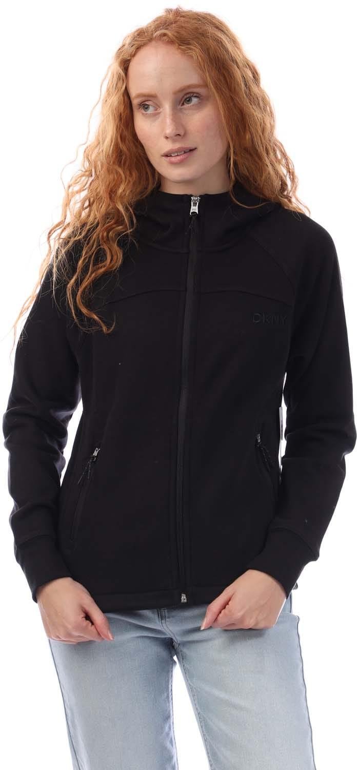 DKNY - Hoodie mit durchgehendem Reißverschluss für Damen, Logo, Anliegend (Schwarz)