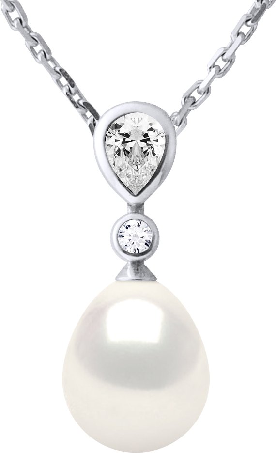 Halskettenschmuck – echte Süßwasser-Zuchtperle, Birne, 8–9 mm