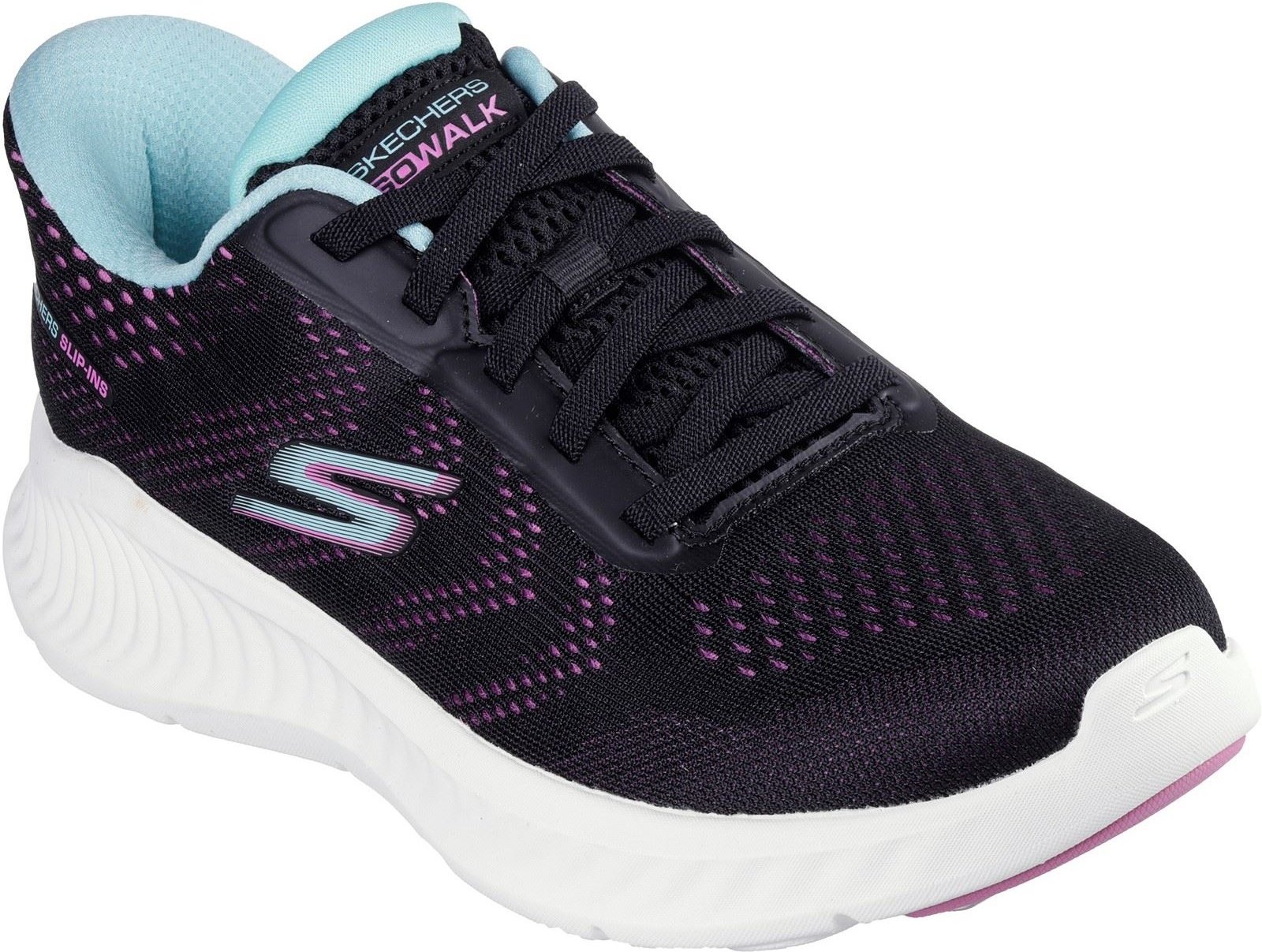 Thumbnail - Skechers Go Walk Now Khloe Textil Damenschwarze/Lila Sneaker