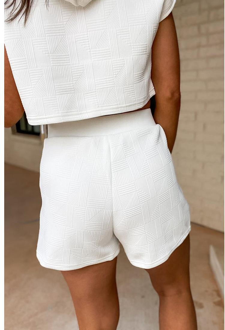 Thumbnail - Weißes strukturiertes, verkürztes Hoodie- und Shorts-Set