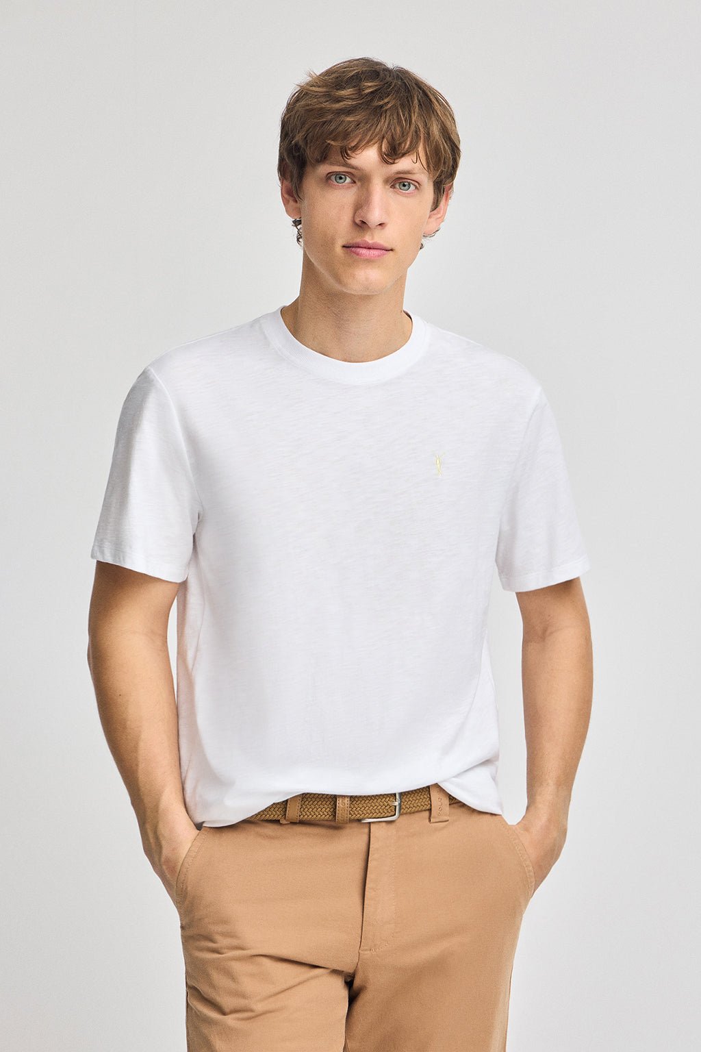 T-Shirt weiß aus Flammgarn-Baumwolle mit gesticktem Rigby Go-Logo