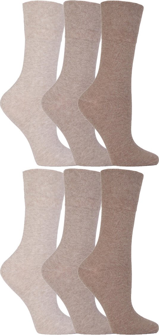Gentle Grip - 6 Paar Damen Diabetiker-Socken mit Honigkamm-Oberteil und handgekettelten Zehennähten - Beige