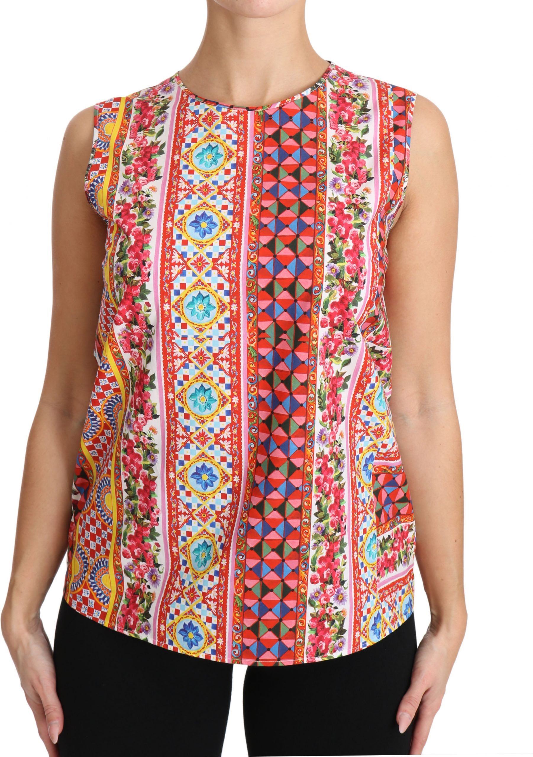 Dolce & Gabbana Damen Carretto Print Pure Cotton Tanktop Blumenshirt
