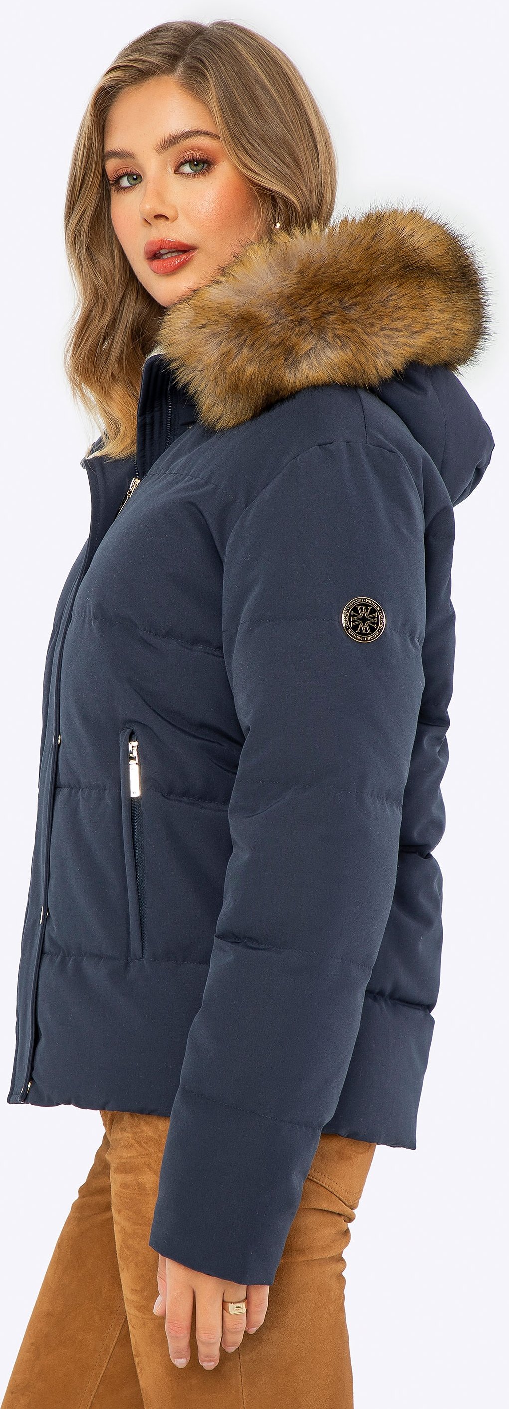 Wittchen Damen-Daunenjacke mit Pelzkapuze, Marineblau, Marineblaues Polyester