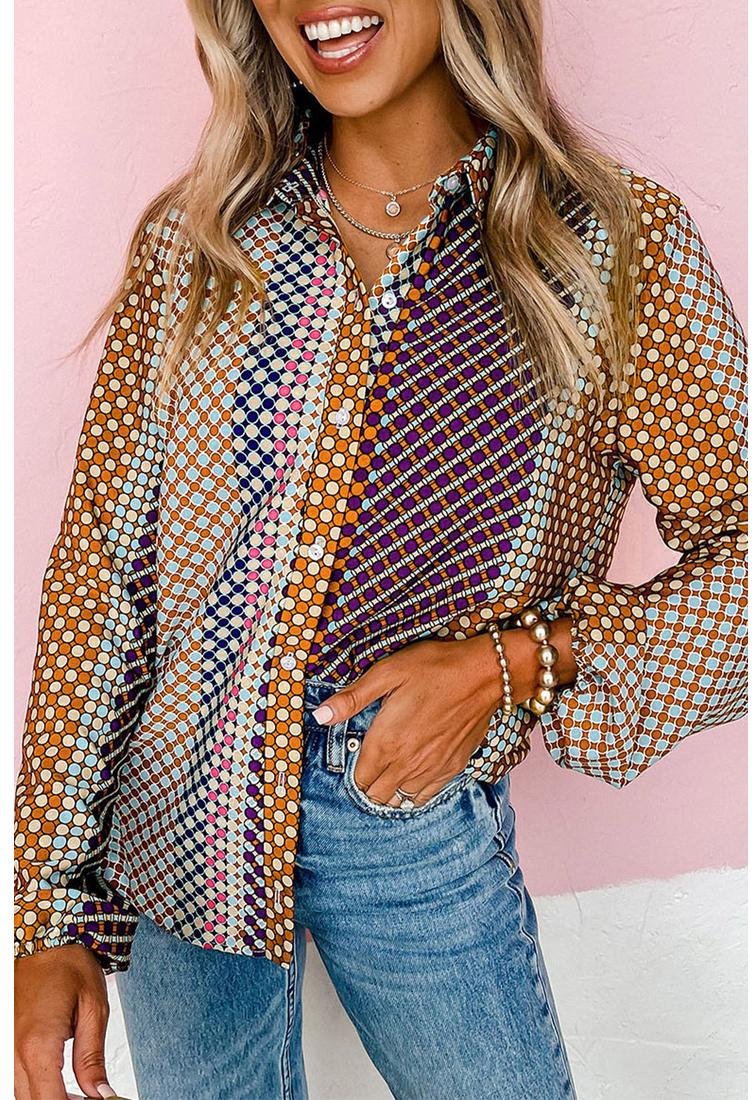 Thumbnail - Azura Exchange Langärmliges Button-Down-Hemd mit Punktmuster für Damen in Braun