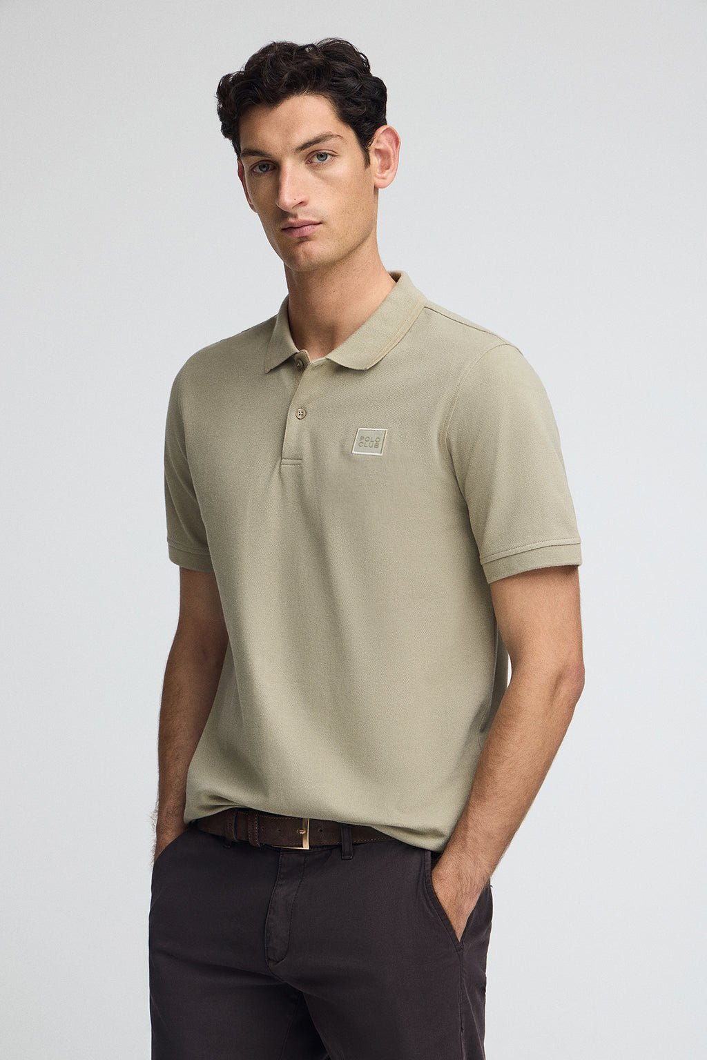 Poloshirt steingrau aus Pikee mit Polo Club-Patch