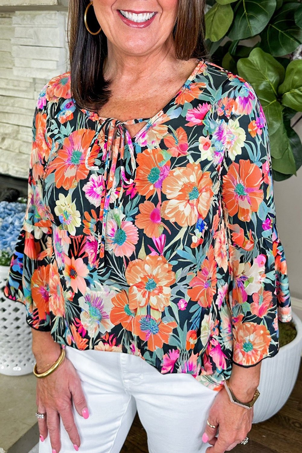 Bluse mit floralem Druck und Stehkragen