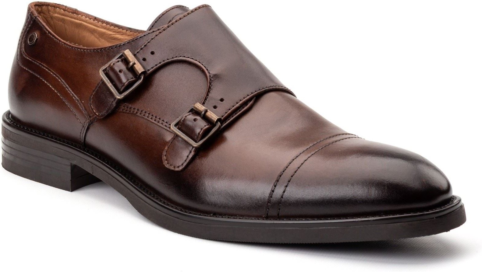 Thumbnail - Base London Taper Leder Herren Braune Doppel-Monk-Schuhe