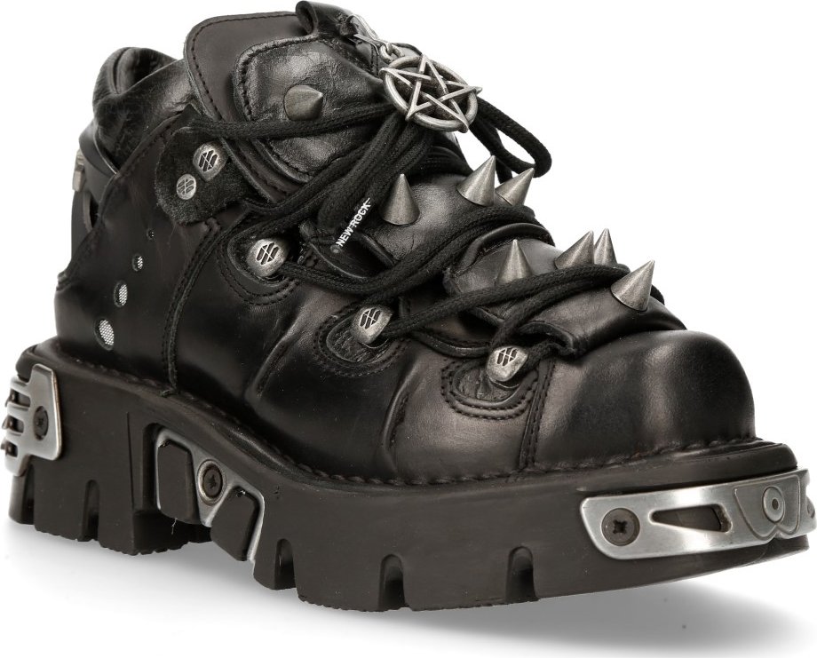 New Rock schwarze Leder-Stiefeletten mit Spikes-110-S1