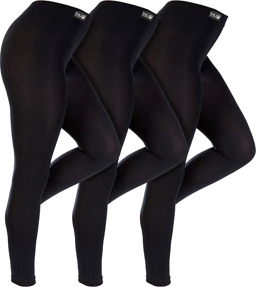 3 Paar Multipack Womens Winter Leggings | THMO | Warm Thermal Footless Tights in Schwarz - Schwarz