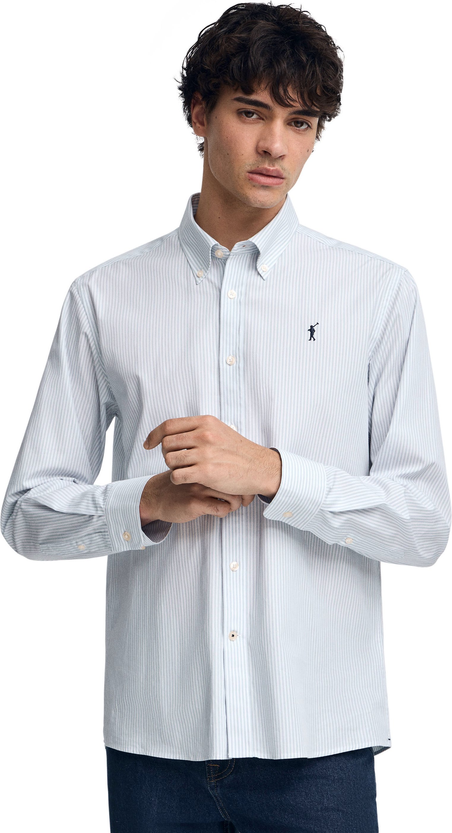 Hemd hellblau gestreift im Regular Fit mit Rigby Go-Logo