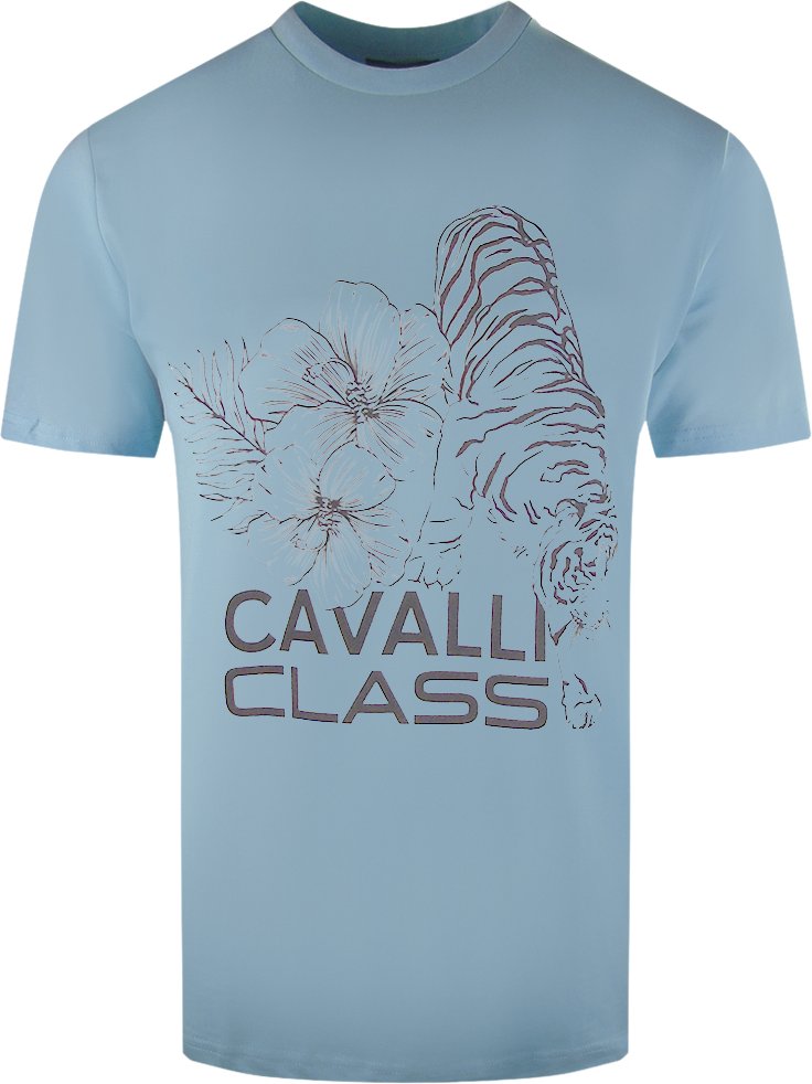 Cavalli Class Blumentiger-Design Hellblaues T-Shirt