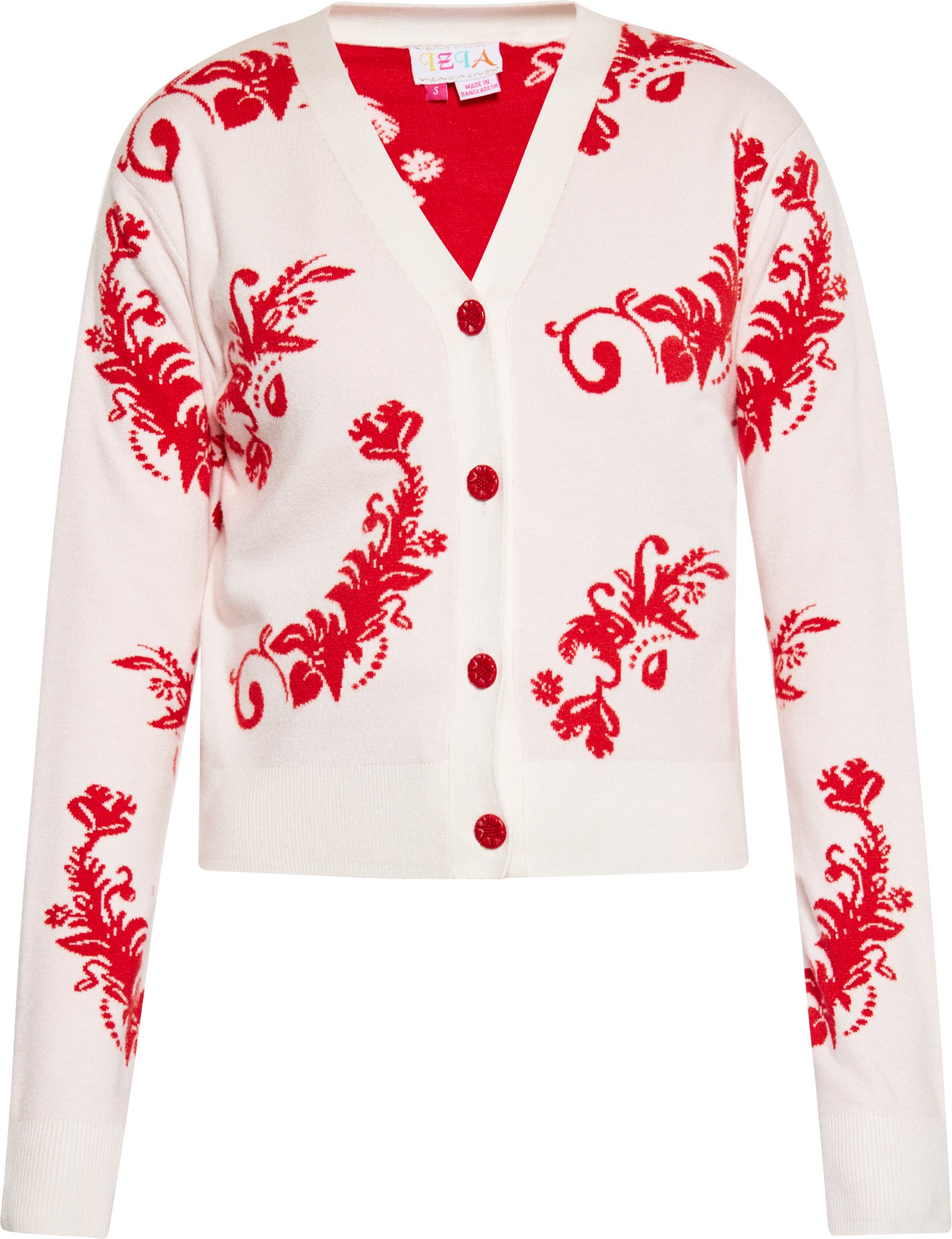 IZIA Strickjacke Damen Wollweiss Rot