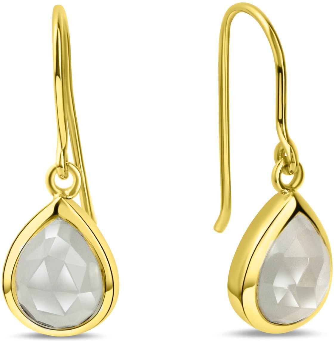 Jamelli Ohrringe Silber 925 vergoldet 27mm lang mit echtem weißen Mondstein