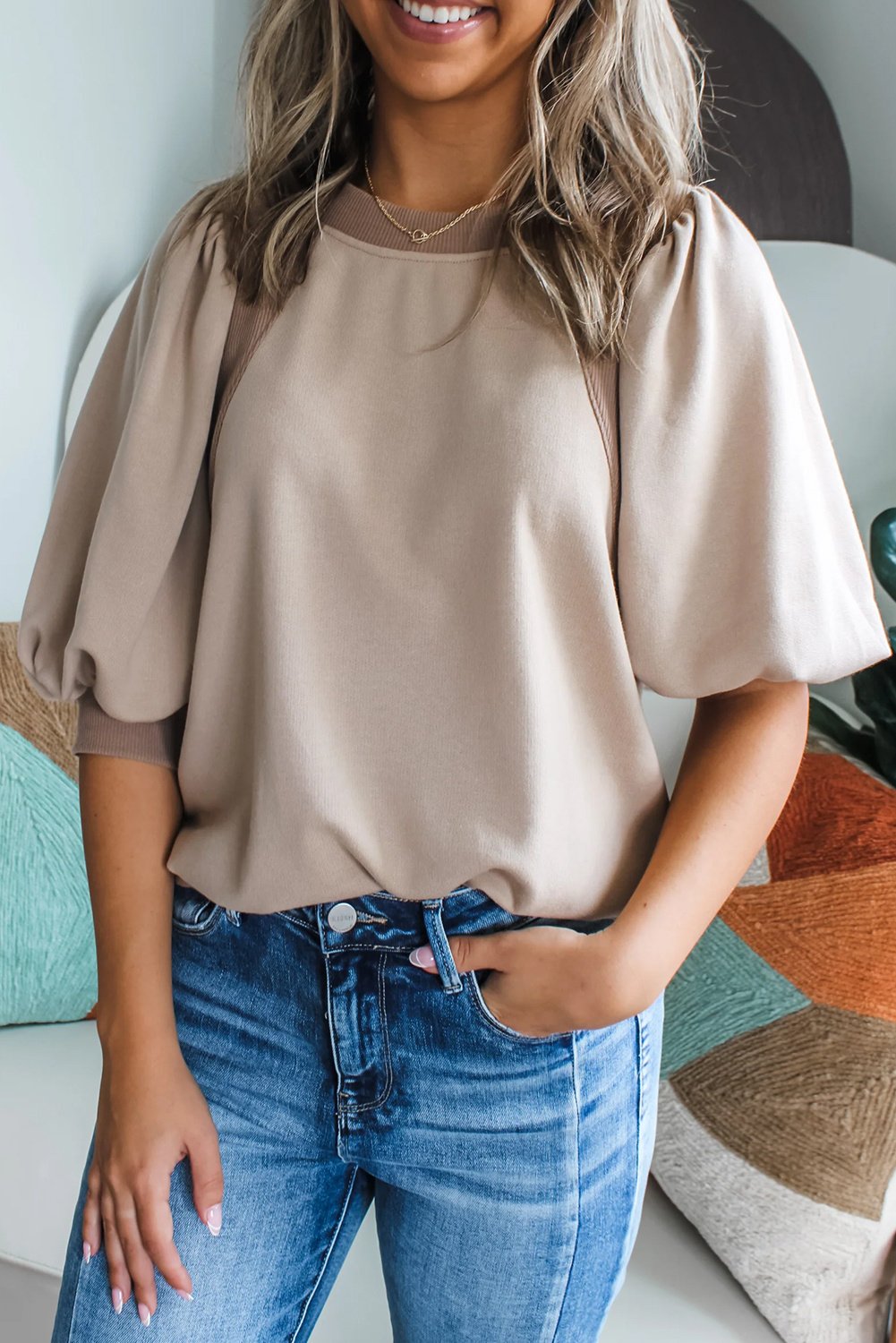 Bluse mit Puffärmeln im Freizeitstil