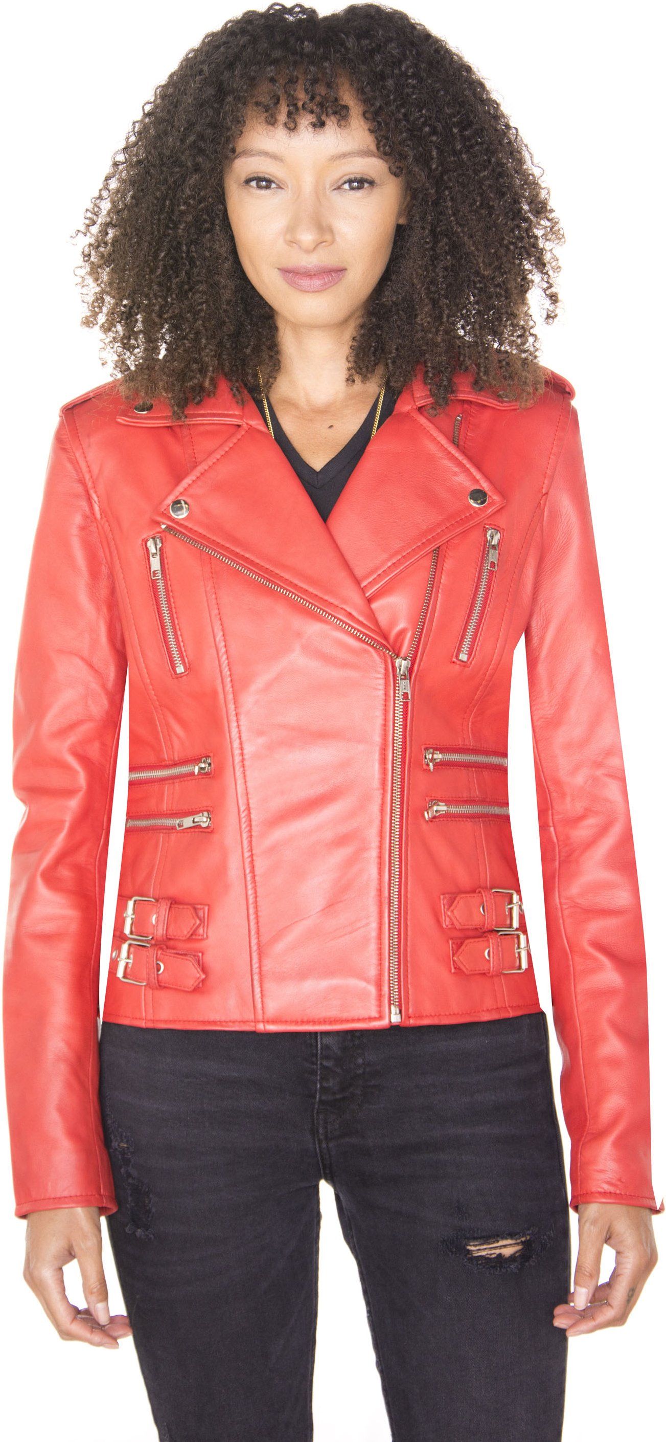 Damen Leder Vintage Brando Bikerjacke-Orlando