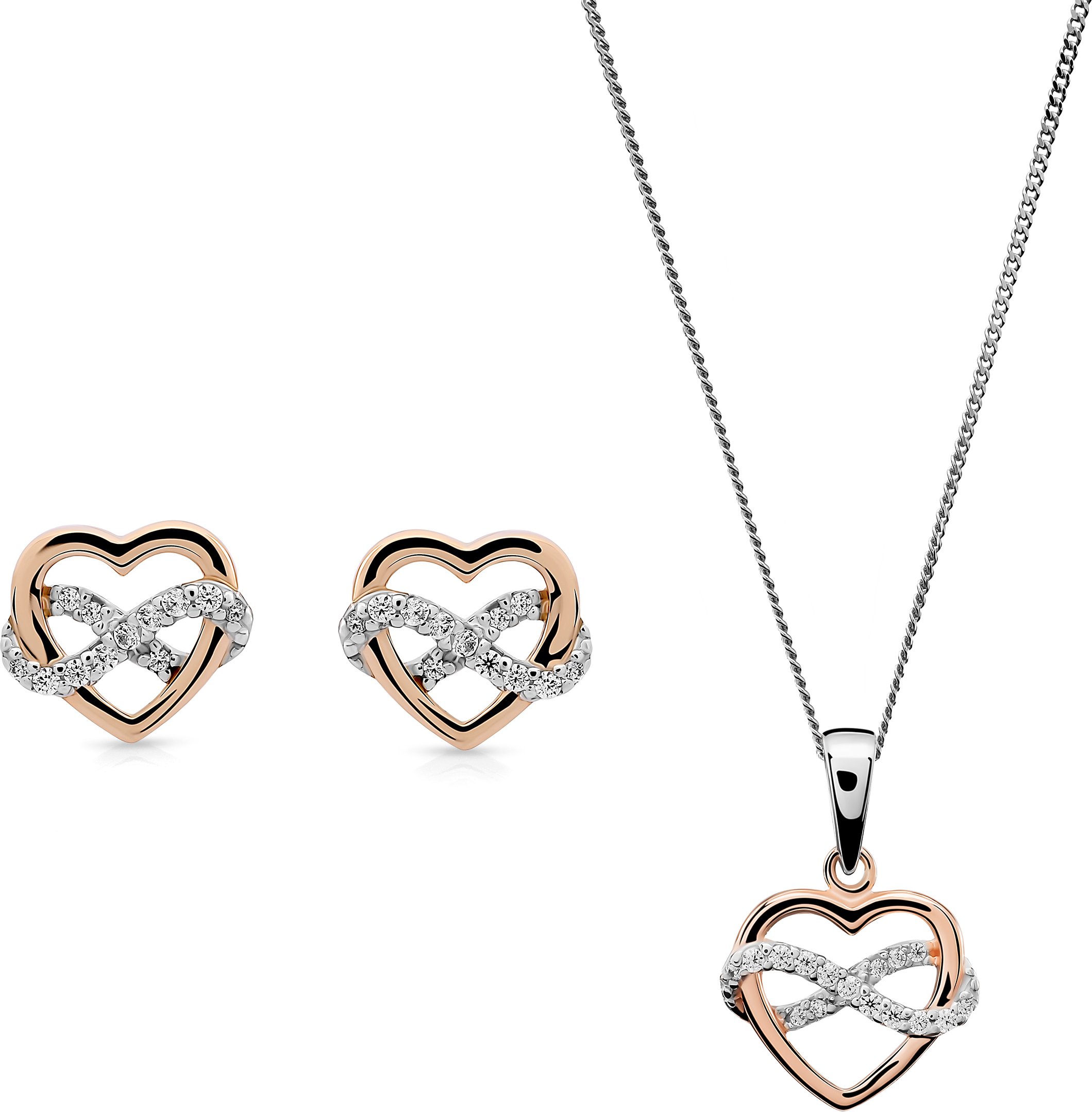 Orphelia 'Jasmina' Damen 925 Sterling Silber Set: Ketten-Anhänger + Ohrringe - Silber/Rosé SET-7483