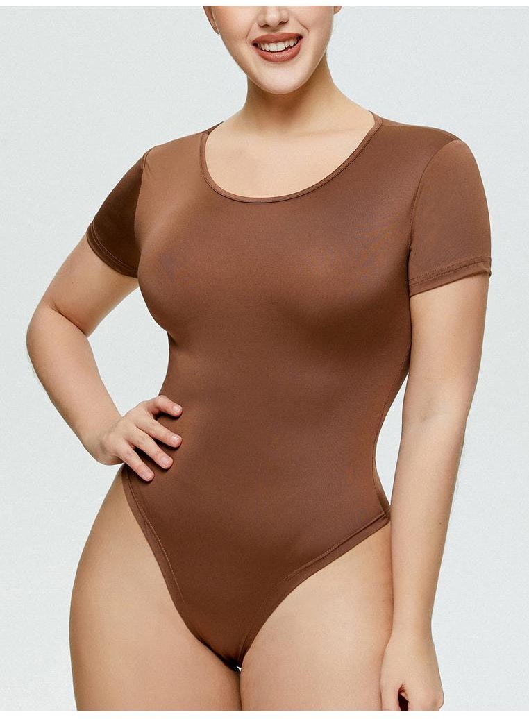 Damen Bodysuit in voller Größe mit Rundhalsausschnitt und kurzen Ärmeln