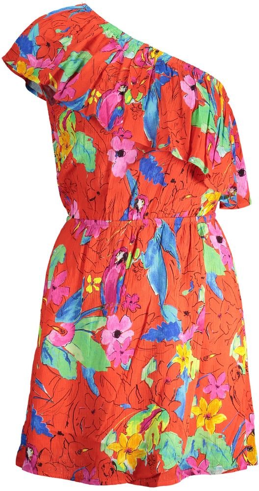 Blumenpapageien-Druckkleid mit lockerer Passform