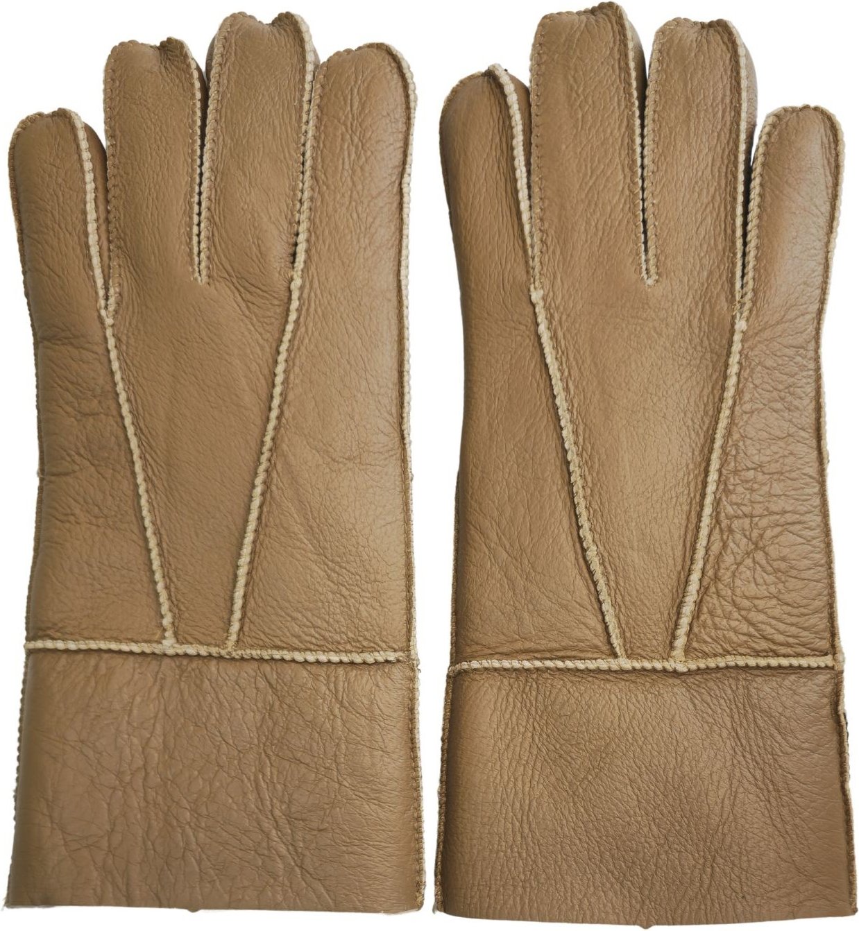 Hellbraune Unisex-Handschuhe aus Schaffell mit aufrollbaren Bündchen