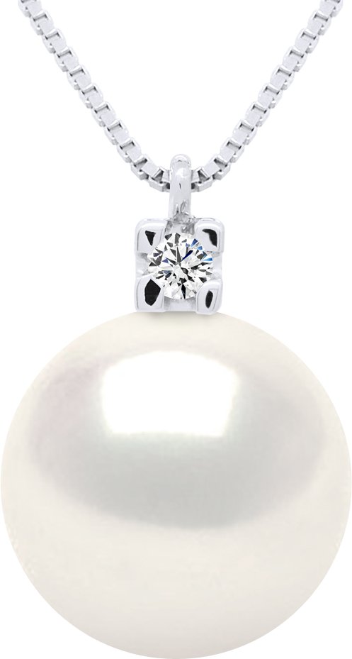 Halskette Schmuck 0,02 ct Weißgold und echte Süßwasser-Zuchtperle rund 10-11 mm