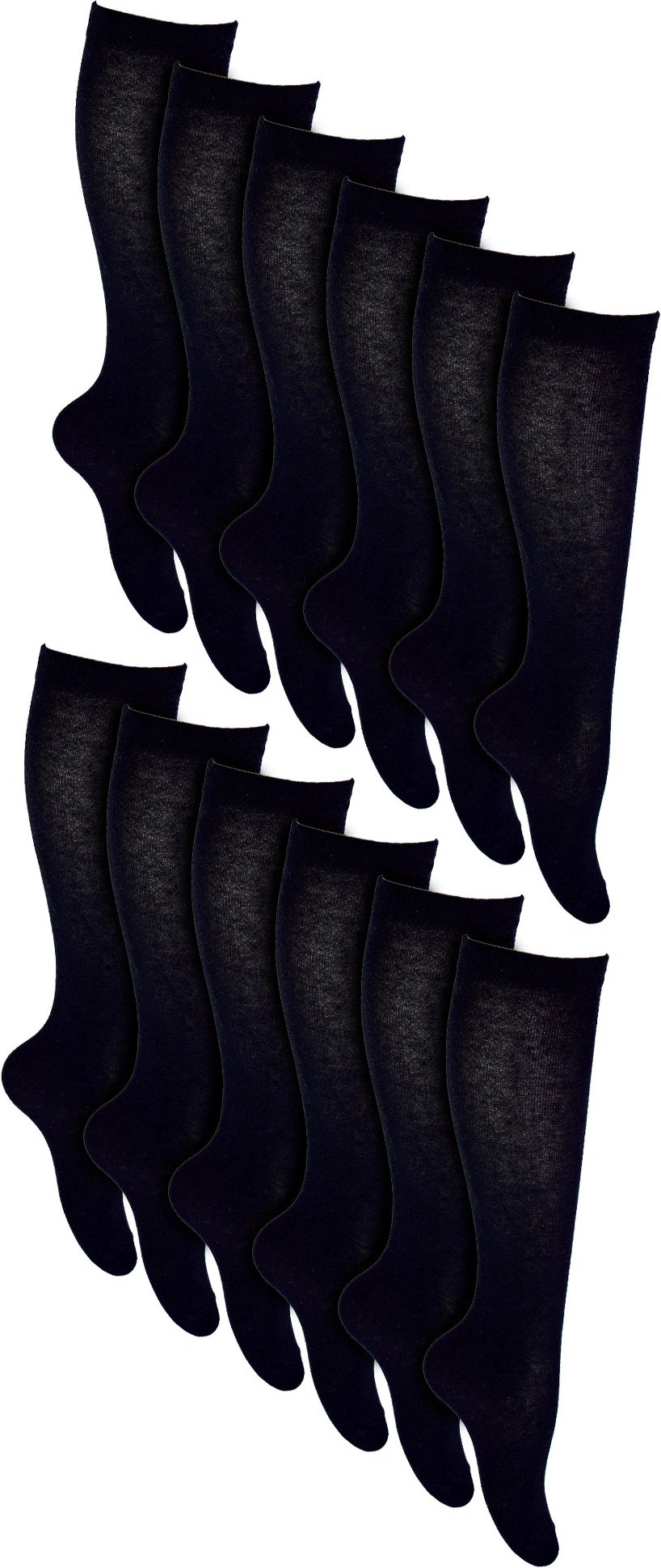 12 Paar Multipack Mädchen Kniestrümpfe | Atmungsaktive lange Baumwolle Schule Socken | Farboption - Grau, Schwarz, Weiß,...